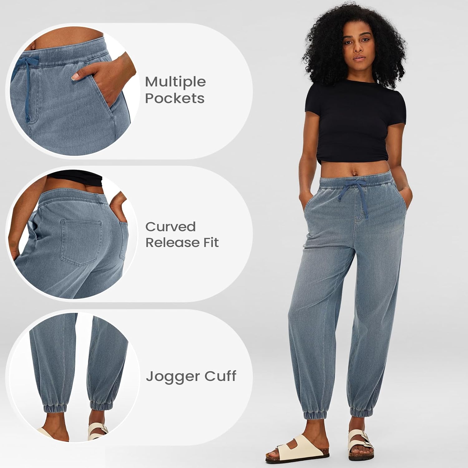 Fanica Women‘s High Rise Wide Leg Jeans, Drawstring Waist with Tapered Ankle Cuff Denim Pants - Image 5