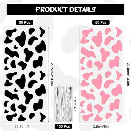 Miniatura 2 de 100 bolsas de regalo con estampado de vaca, regalos de fiesta, bolsas de regalo de celofán con lazos giratorios para baby shower, vaquera,