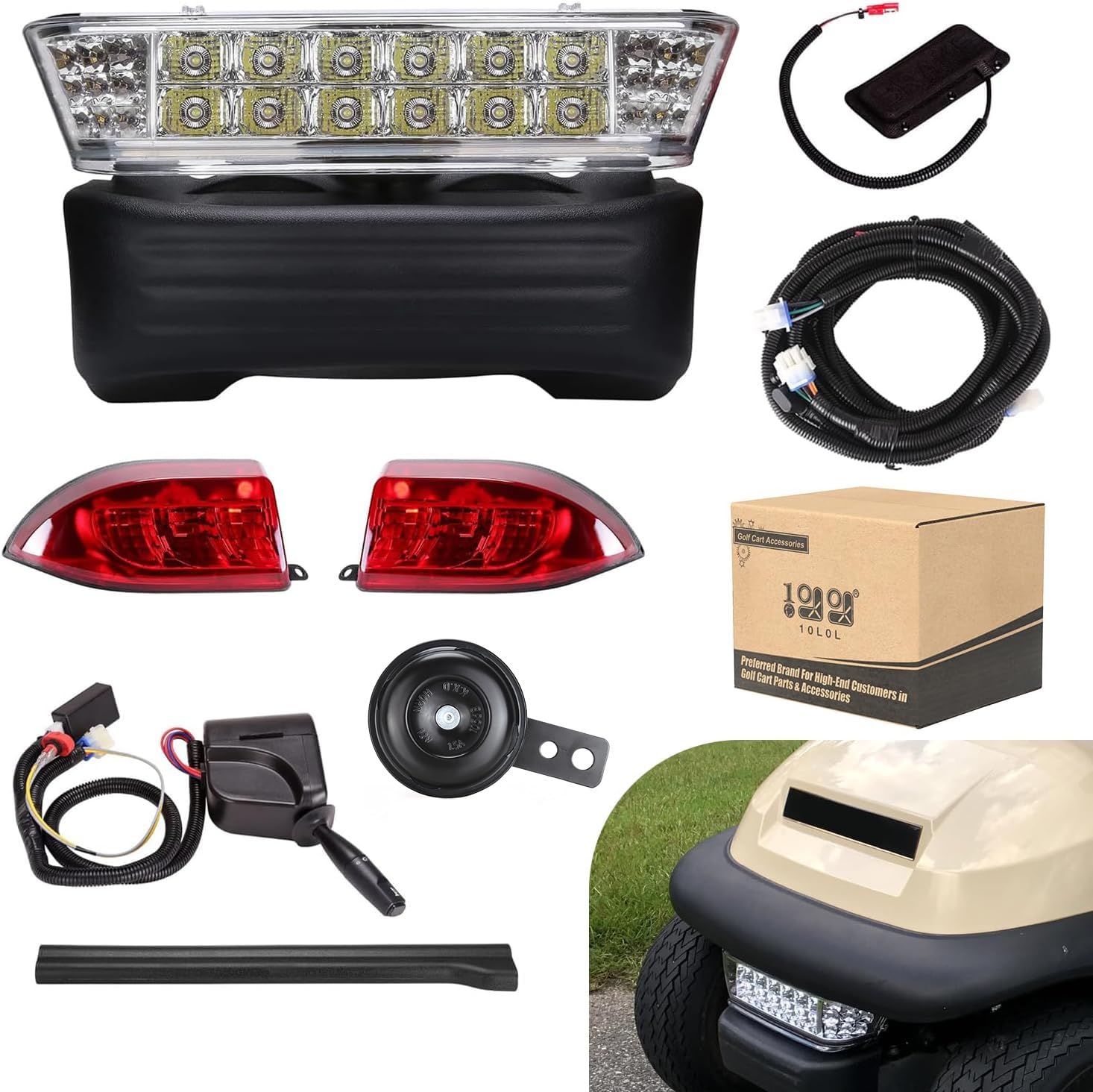 Photo 1 of 10L0L Golf Cart Street Legal Light Kit for Club Car Precedent 2004-Up (12V) - Complete Headlight & Taillight Kit with Turn Signals, Horn, Harness, Brake & Hazard Lights