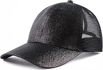 Zsedrut Girls Glitter Baseball Cap Kids Adjustable Ponytail Hat Toddler Summer Mesh Trucker Hats