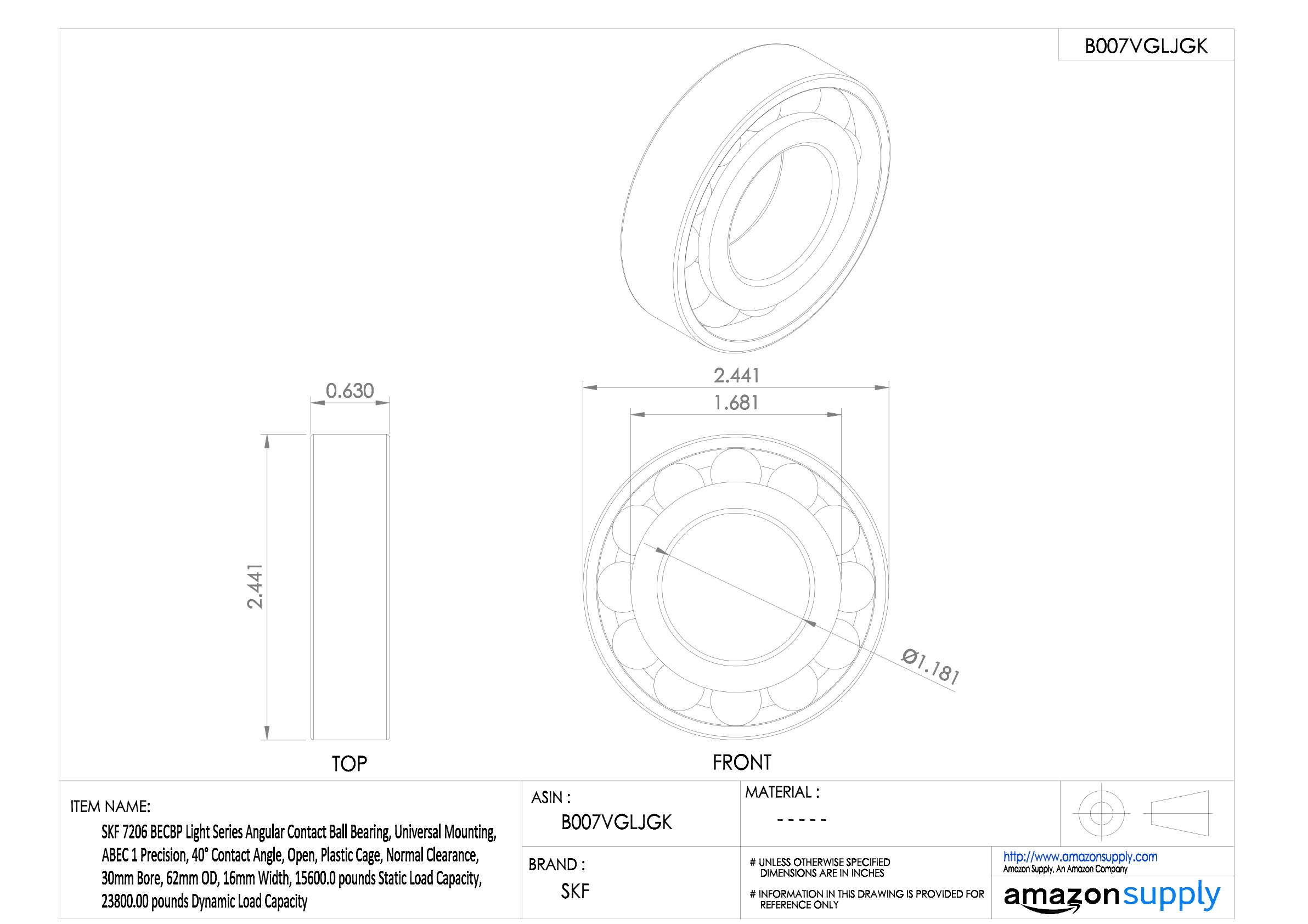 SKF 7206 BECBP - Rodamiento de bolas radial de contacto angular, acero