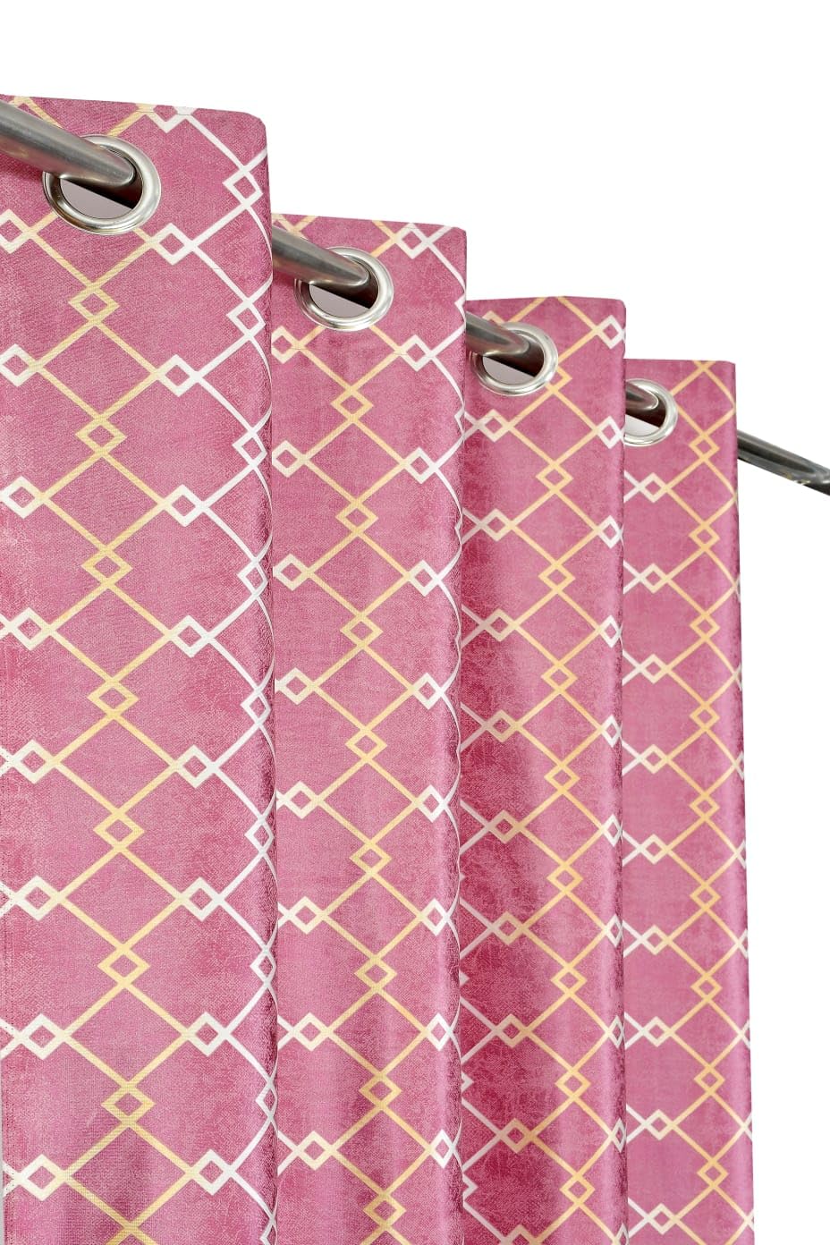 WO FLORA Latest Check Pattern Door Curtains for Living Room | Drawing Room Parde | Curtain Panel for Window, Pink Color 7 Feet 2 Pcs Set Curtains