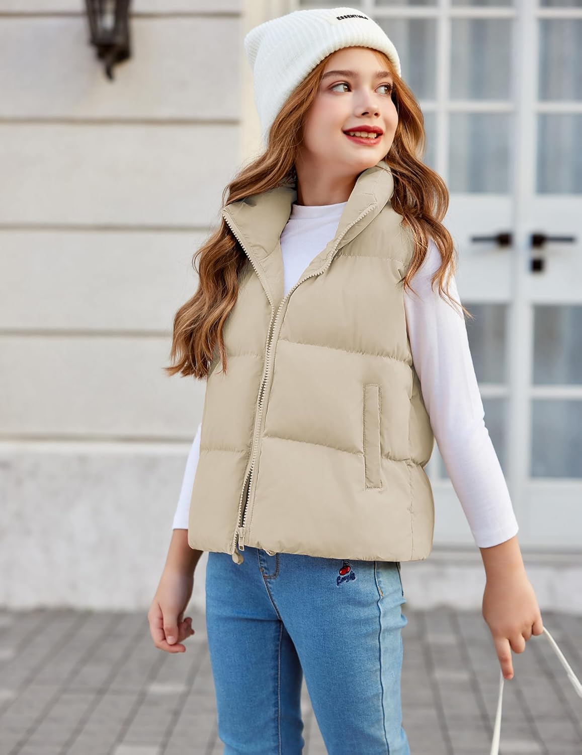 Arshiner Girls Winter Zipper Puffer Vest Lightweight Sleeveless Outwear Puffy Vests for 5-12 Years Old - Image 3