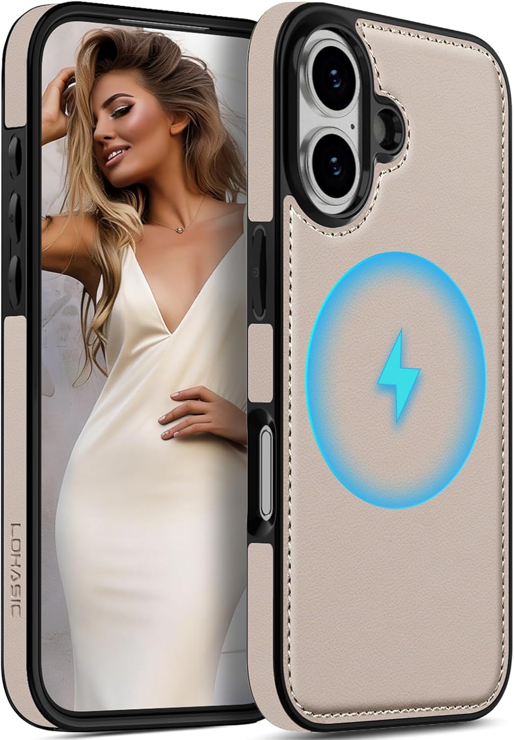 LOHASIC Premium Leather Case for iPhone 17, Compatible with MagSafe, Vintage Aesthetic Design, Slim Business PU Elegant Style, Magnetic Protective Phone Cover for Men and Women (6.3") - Ivory White