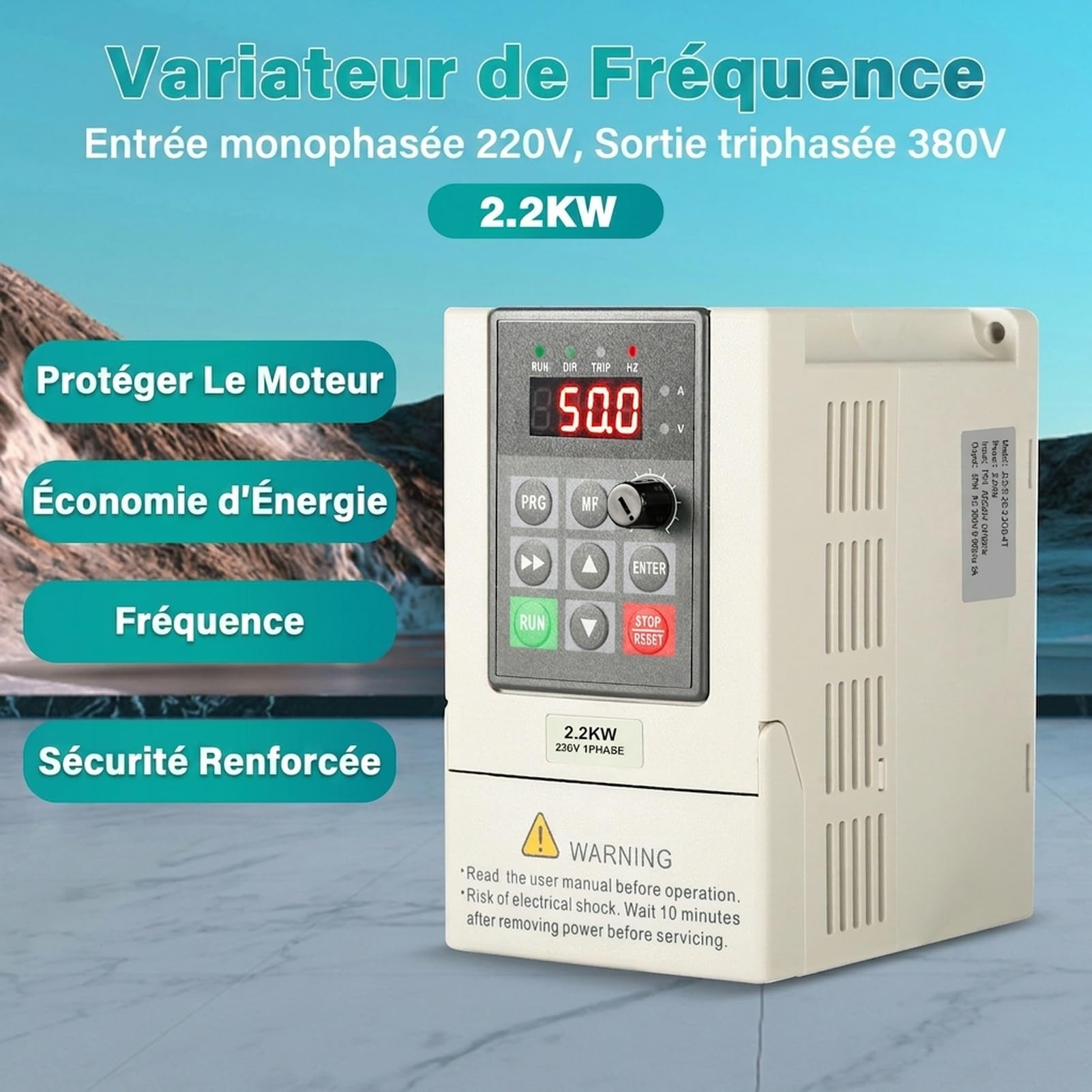 Transformateur 220V 380V Convertisseur de fréquence Entrée monophasée 220V Sortie triphasée 380V 2.2KW Variateur de fréquence CNC Modèle d'usine JLS-E-2S-2.2GB-4T (avec câble d'extension 2m)