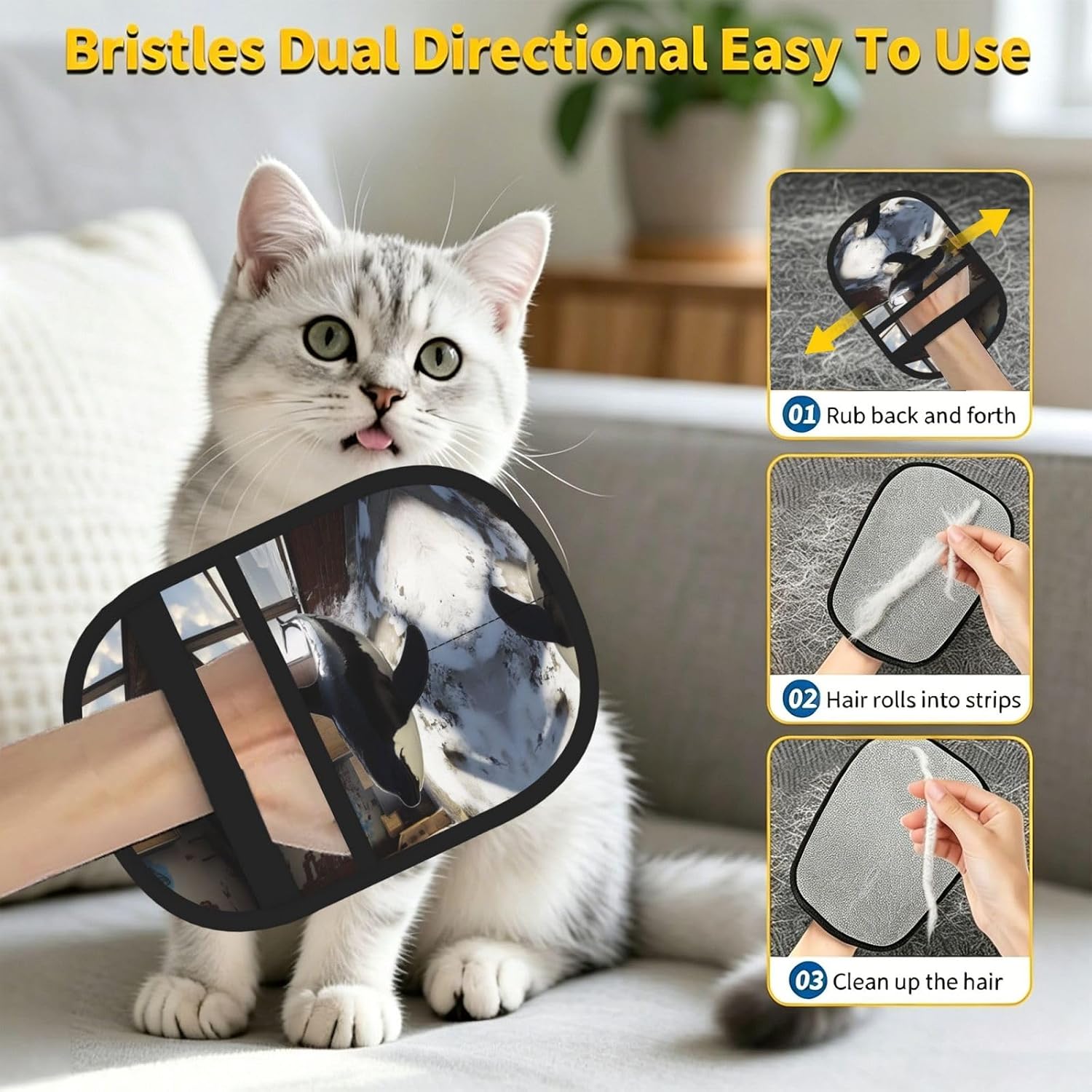 The Killer Whale in the Room Electrostatic Pet Hair Removal Gloves, Reusable Magic Brush for Dog & Cat Hair | Fur Remover for Couch, Carpet, Car Seat & Clothing
