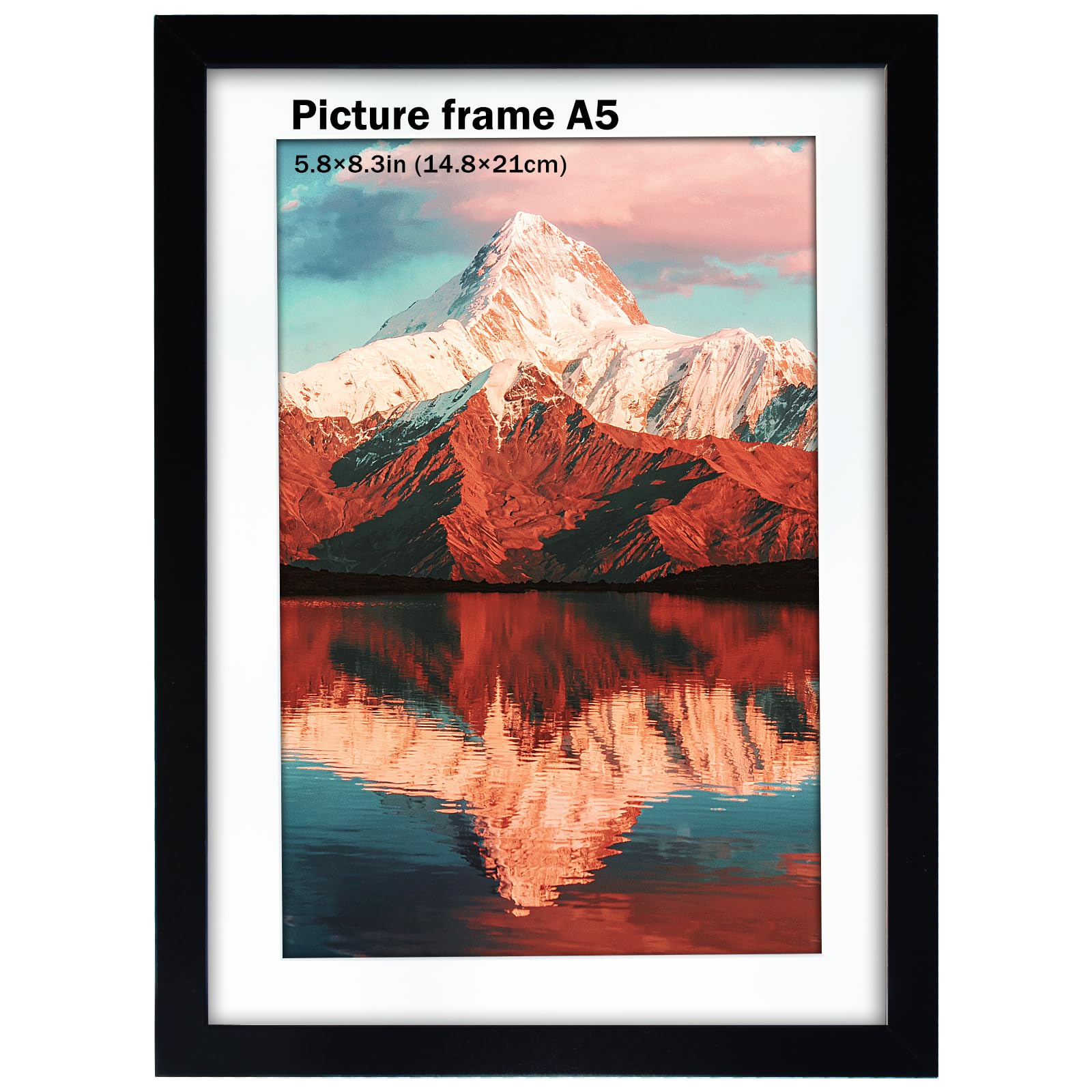FOSER Picture Frame A4 1 Piece Versatile Picture Frame Wood Black for Wall and Table with Wall Hooks and Brackets (Black, A5 (14.8 x 21 cm) / 1 x