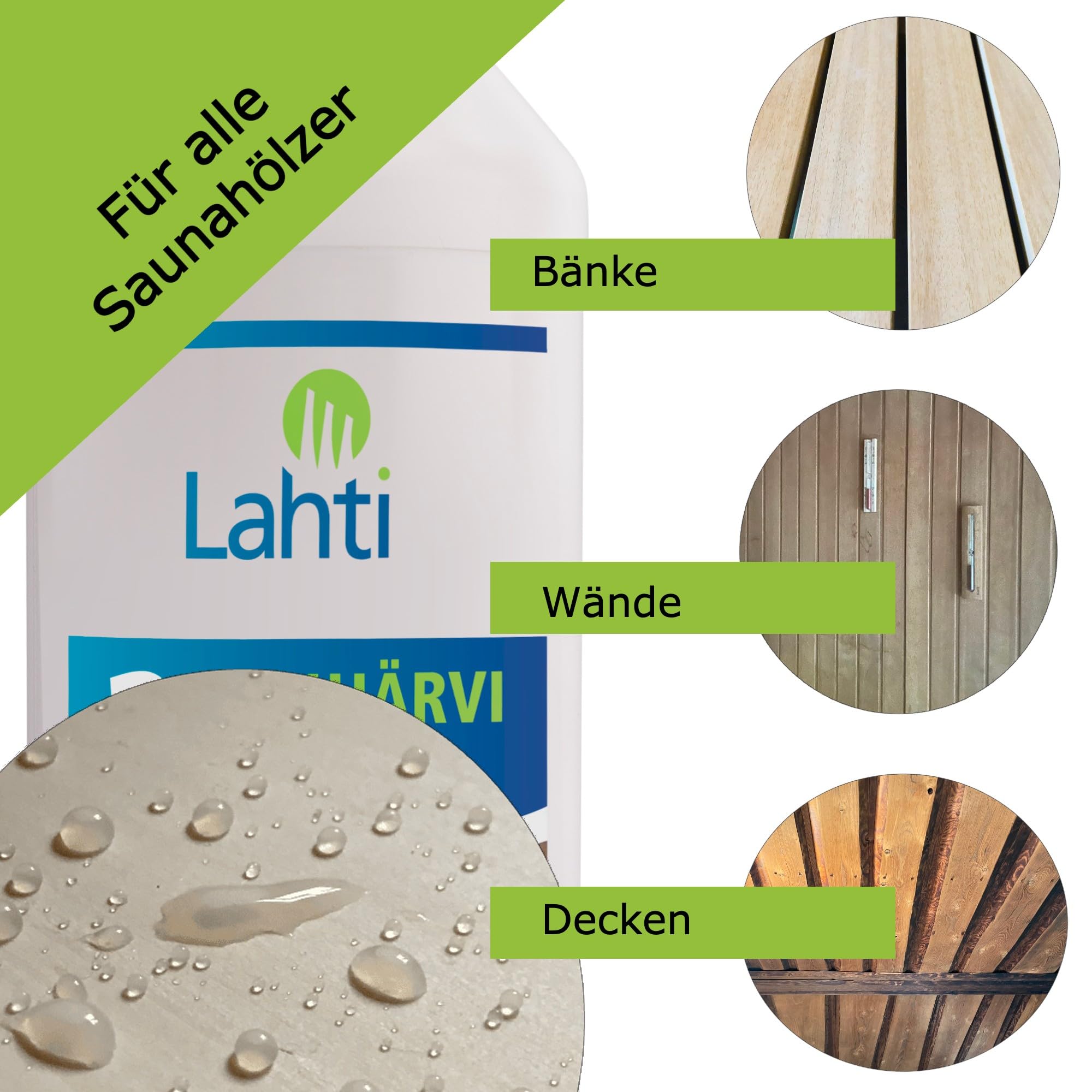 Lahti 2 OULUJÄRVI - Protección única para madera de sauna - Adecuado para todas las maderas - Evita manchas de agua y sudor - Protege contra la suciedad (0,5 litros con cabezal pulverizador)