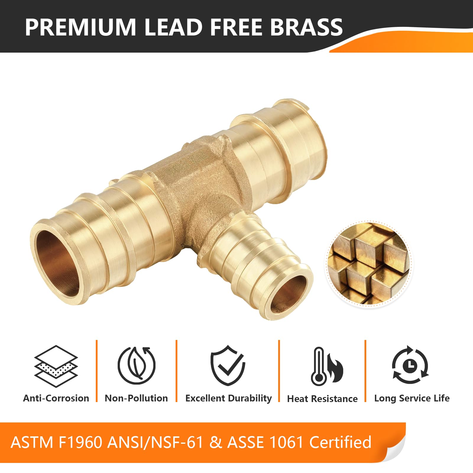 HeSun Paquete de 10 accesorios PEX-A, 3/4 x 3/4 x 1/2 pulgadas, camiseta de ajuste de expansión PEX, ASTM F1960