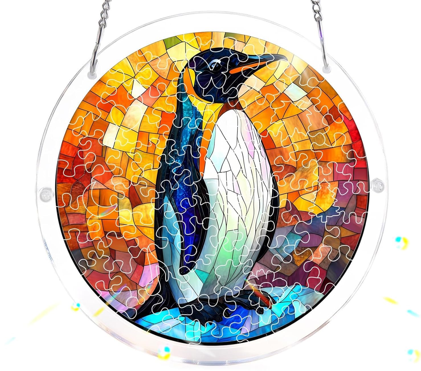 Penguin- Acrylic Jigsaw Puzzles Suncatcher, 8.9 Inch Window Hanging Suncatcher Acrylic Puzzle, DIY Home Decor Art Gift