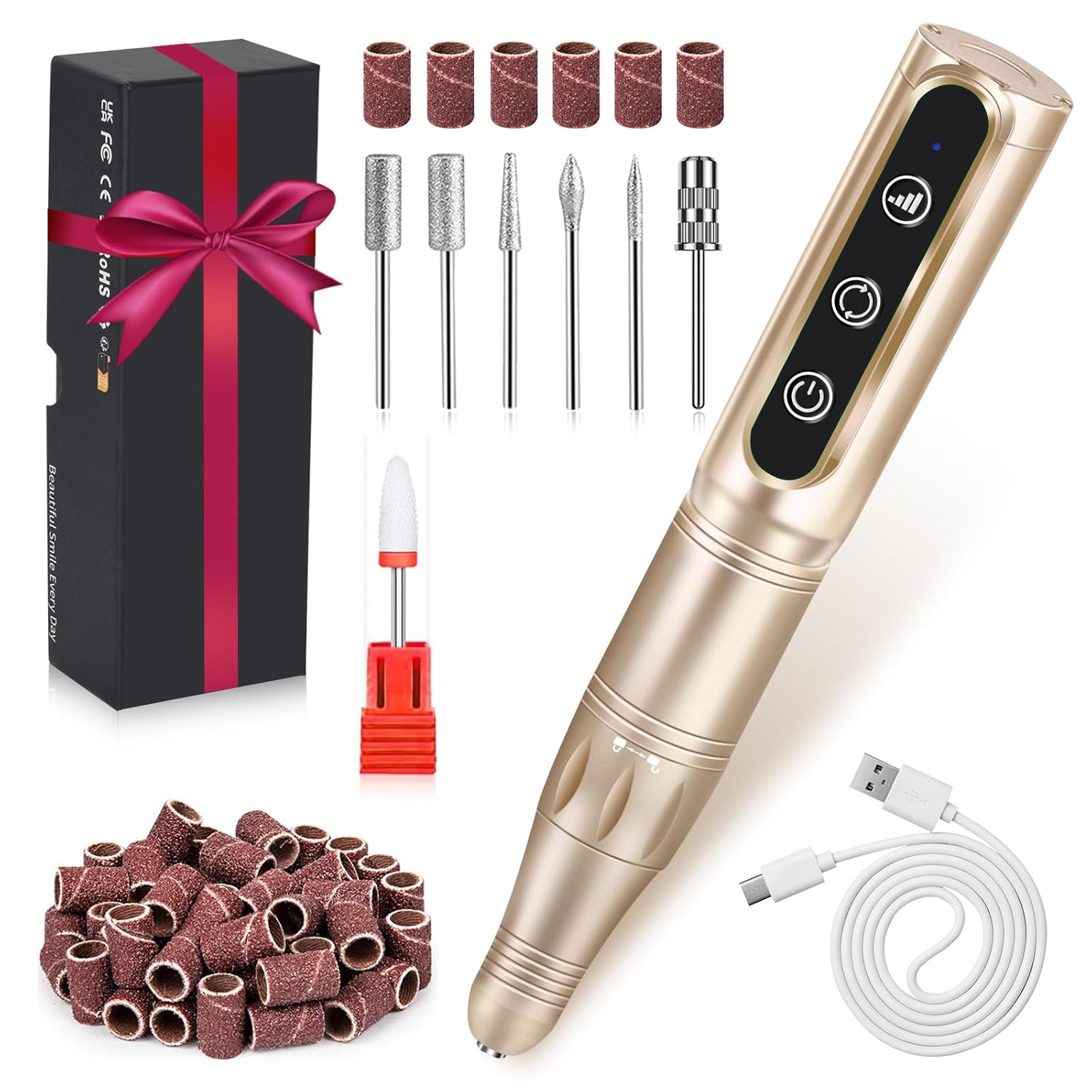 Nail Drill Cordless Professional E Filer for Nails 32000RPM Electric Nails Drill Kit Nail Drill Professional Wireless Nail File Drill Rechargeable Electric Nail File for Acrylic Gel Nails