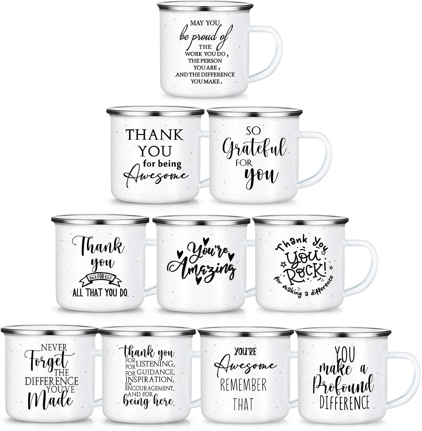 Norme 10 Pcs Thank You Gifts Mugs Valentines Employee Appreciation Bulk 12 oz Enamel Coffee Cups Inspirational Mug for Thanksgiving Xmas for Coworker Team Staff Teacher Nurse(Classic,White)
