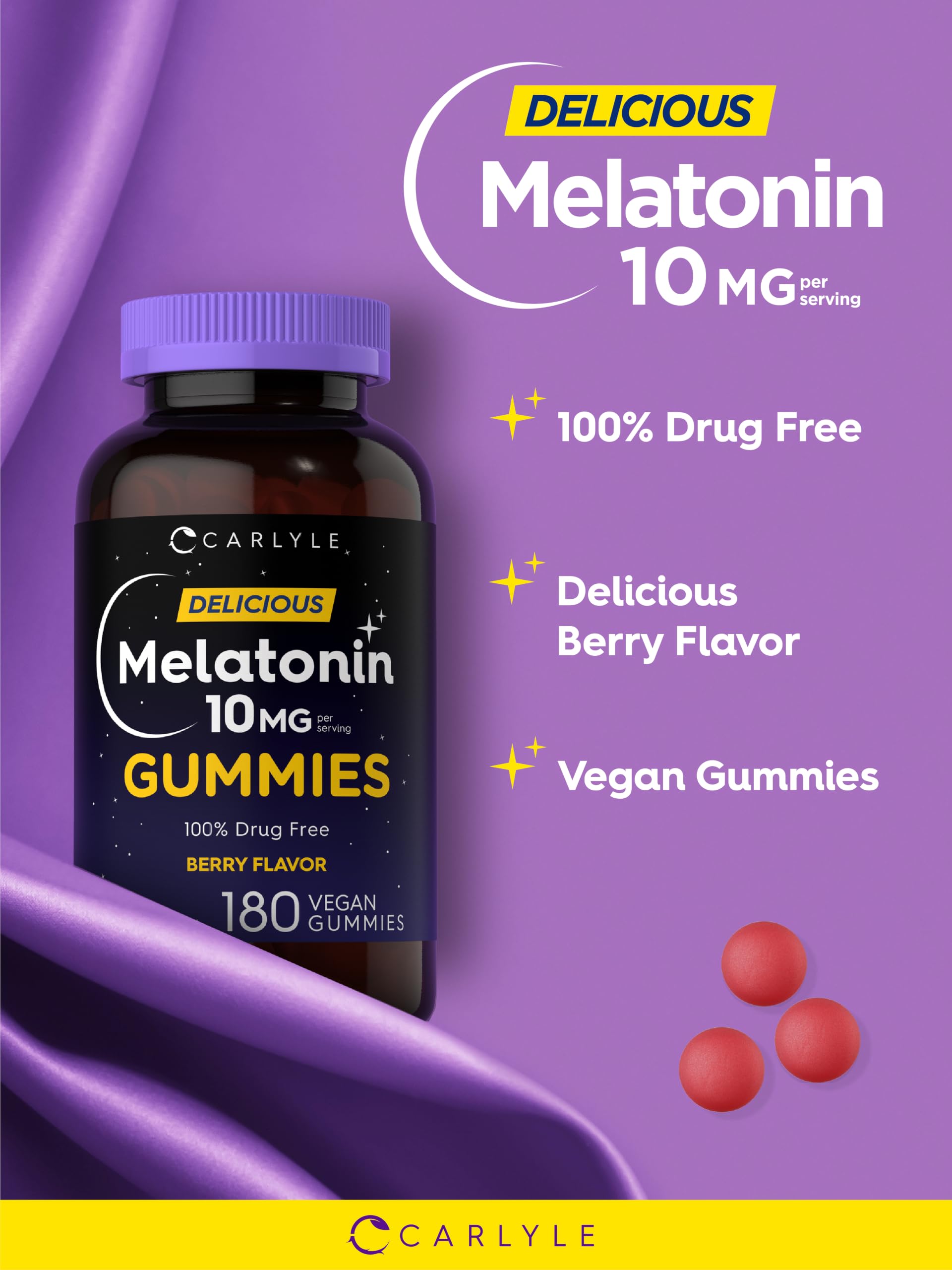 Carlyle Melatonin Gummies 10mg | 180 Count | Berry Flavor — Amazon image 4
