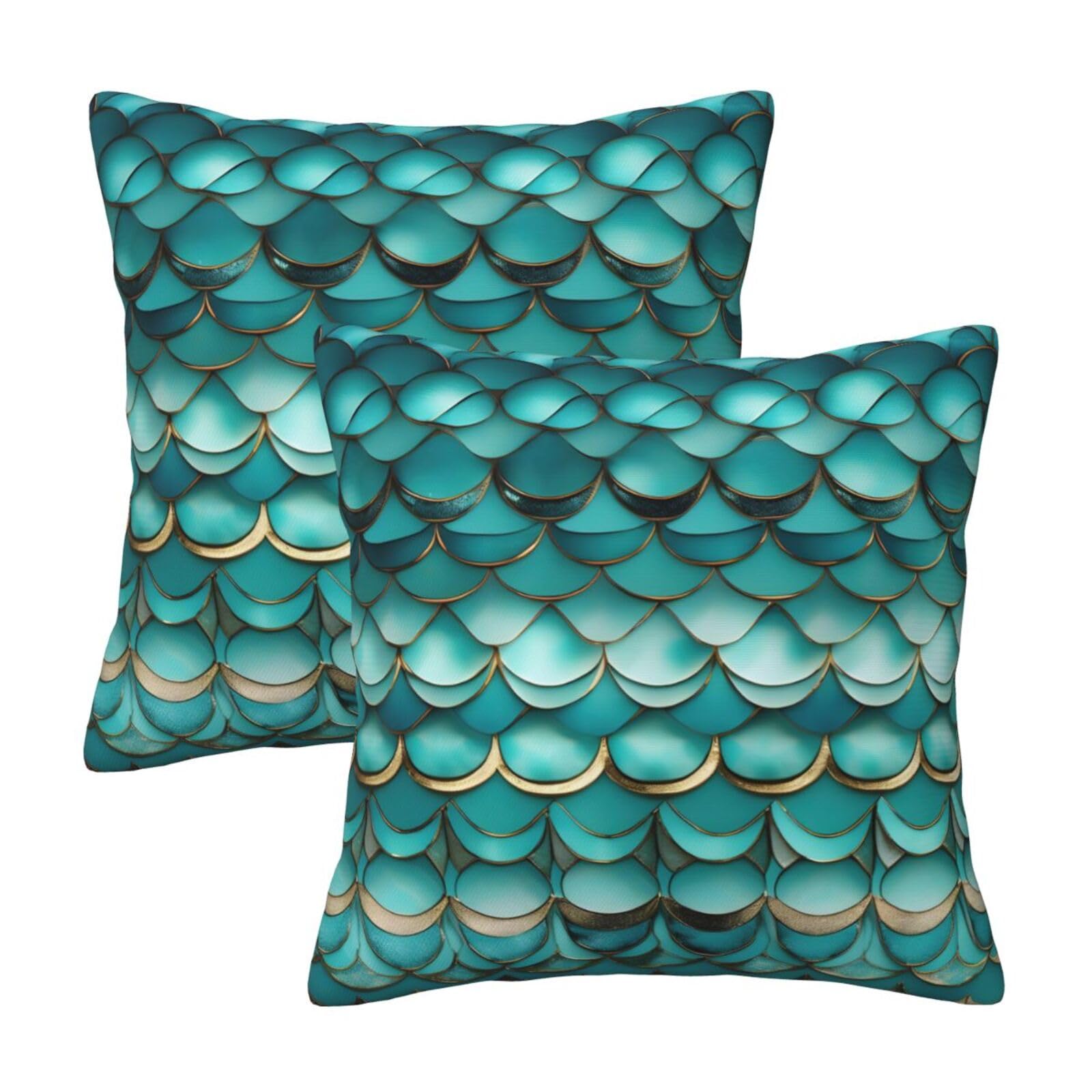 Housse de coussin écailles de poisson bleu sarcelle sirène lit salon extérieur