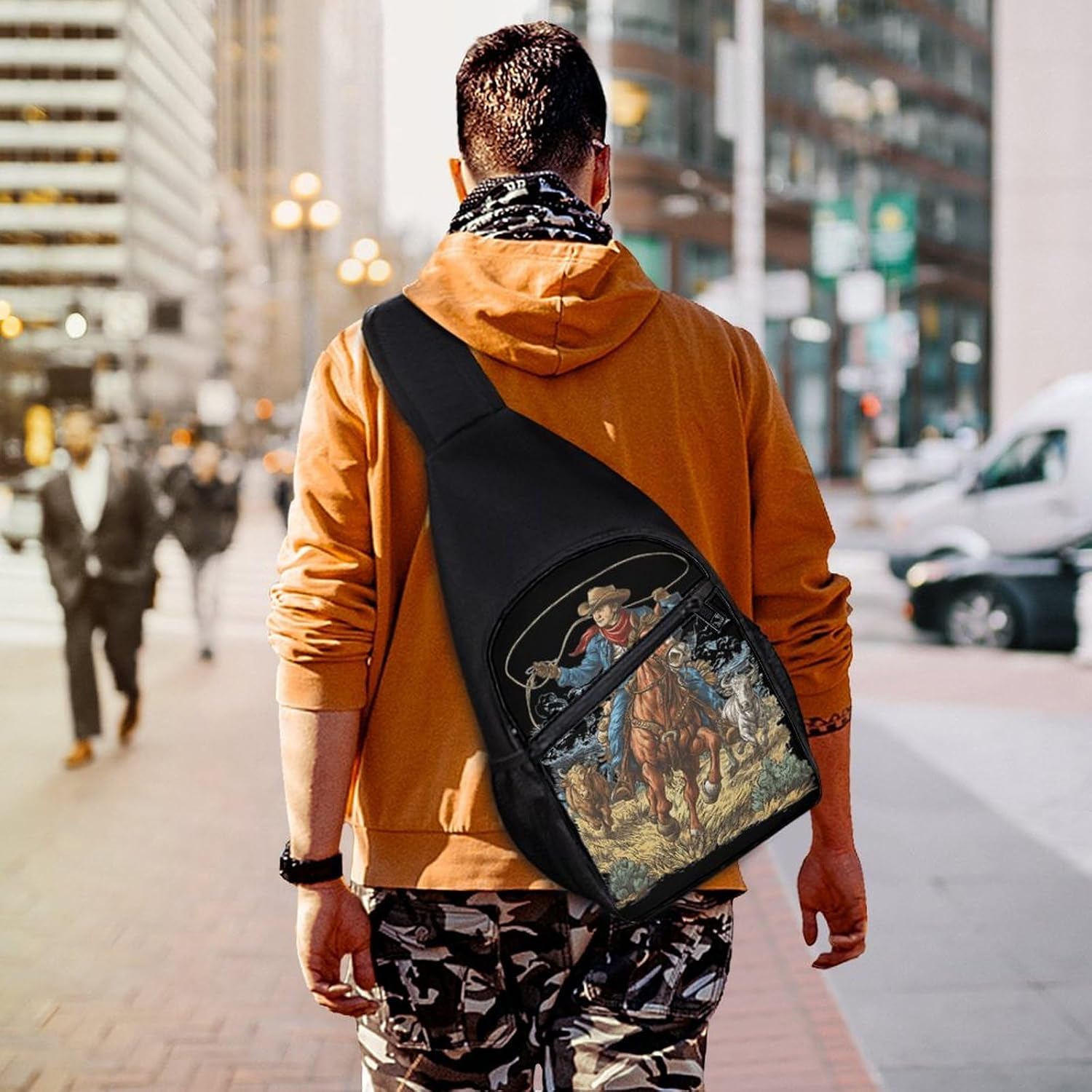 Cowboys on Horseback Crossbody Sling Backpack Chest Bag Daypack | unisex,trendy,with convertible and detachable shoulder strap,side pockets