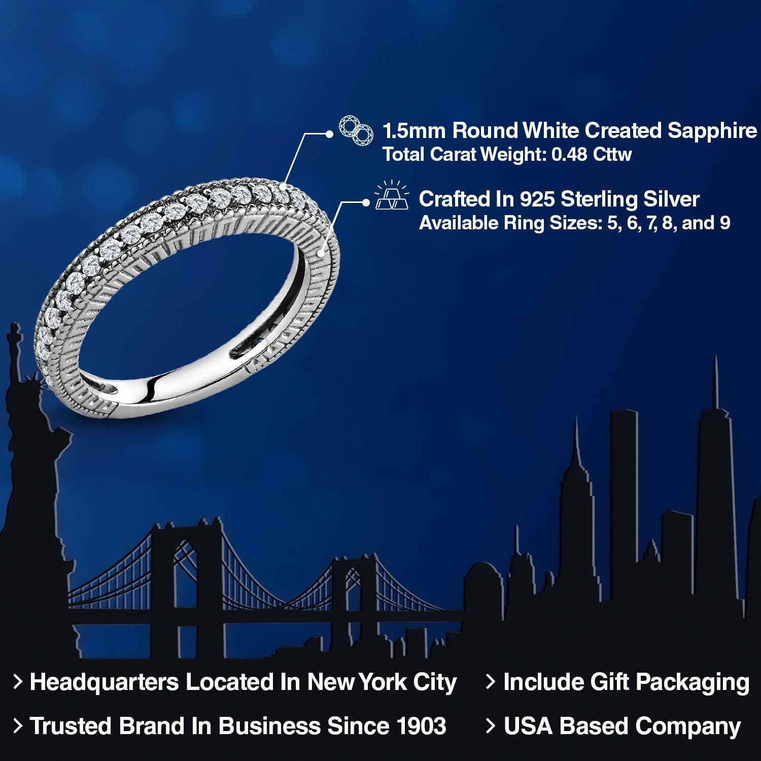 Gem Stone King 0.48 Cttw White Created Sapphire Ring for Women