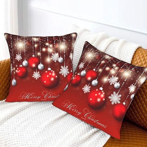 Miniatura 6 de Juego de 2 fundas de almohada de Navidad con copos de nieve rojos, cuadradas, decorativas, para sofá, hogar, dormitorio, silla, automóvil, interior