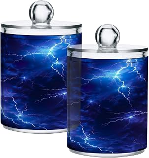 xigua 2 Pack Blue Lightning Qtip Holder Dispenser for Cotton Ball, Clear Plastic Storage Jar for Cotton Swab, Qtip Holder Bathroom Set Organize and Makeup Storage Organizer
