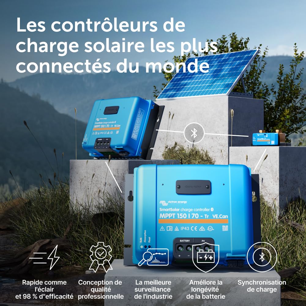 Victron Energy SmartSolar MPPT Tr VE. Can 150V 70 amp 12/24/36/48-Volt Contrôleur de Charge Solaire (Bluetooth) | Contrôleur de charge solaire Bluetooth MPPT avec bornes Tr et VE.Peut prendre en charge