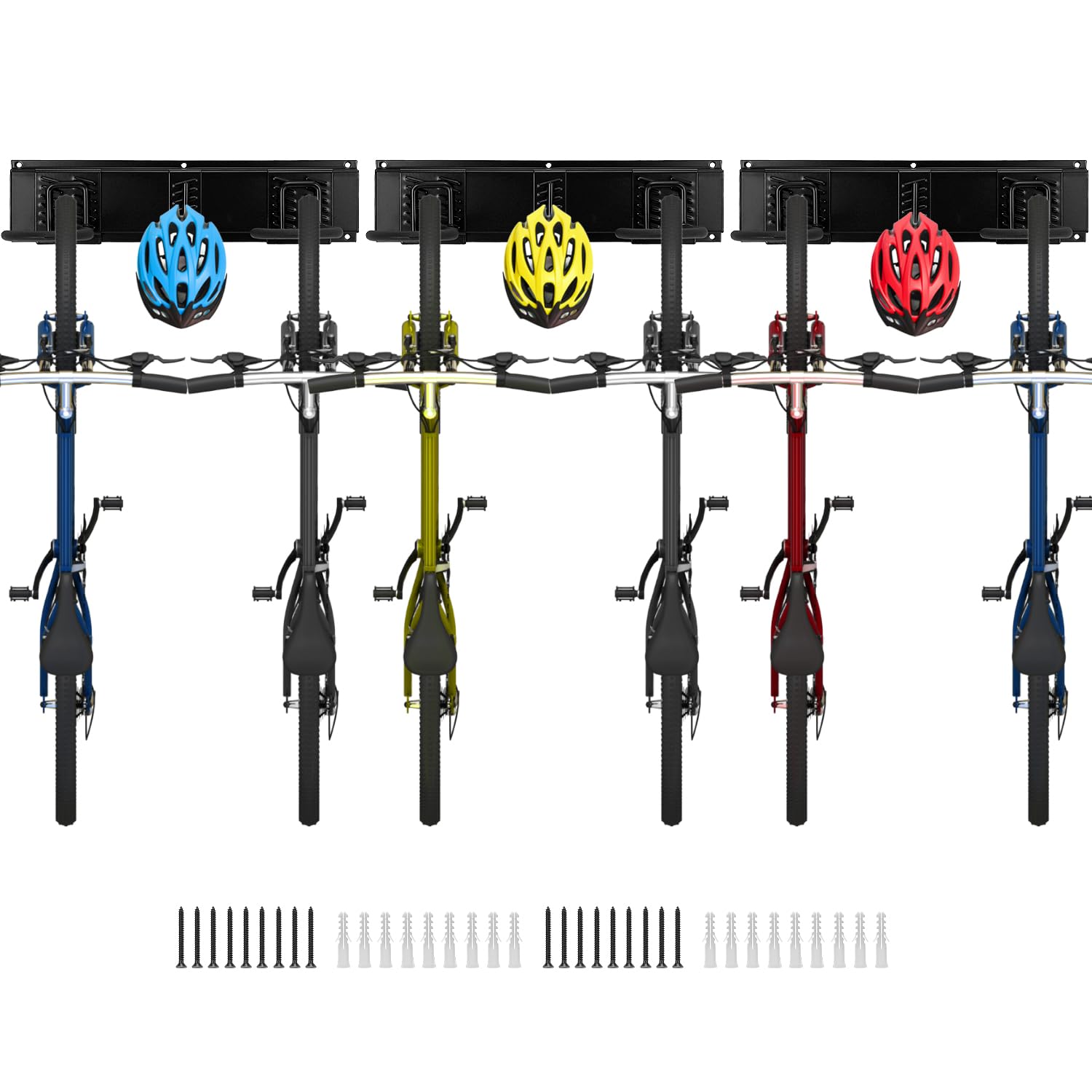QWORK® Support mural pour vélo, porte velo mural réglable pour 6 vélos et 3 casques, pour garage, maison
