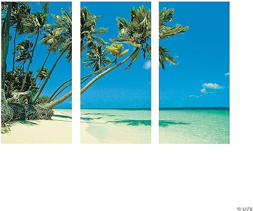 Miniatura 4 de Fun Express - Pancarta de fondo de playa tropical (3 piezas ensambladas para hacer 1 telón de fondo) para fiesta - Decoración de fiesta - Decoración