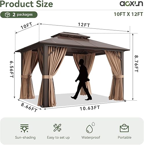 Vista 135 de Aoxun - Gazebo con techo rígido para jardines, patios con cemento o césped, pabellón permanente de policarbonato con doble techo, marco de aluminio