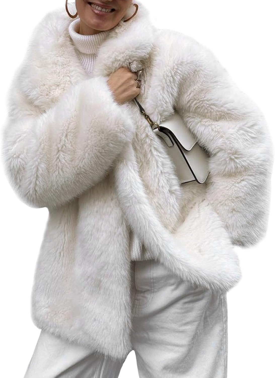 Wyeysyt Womens Faux Fur Coat Long Fluffy Shaggy Jacket Lapel Winter Furry Coats Fuzzy Outerwear