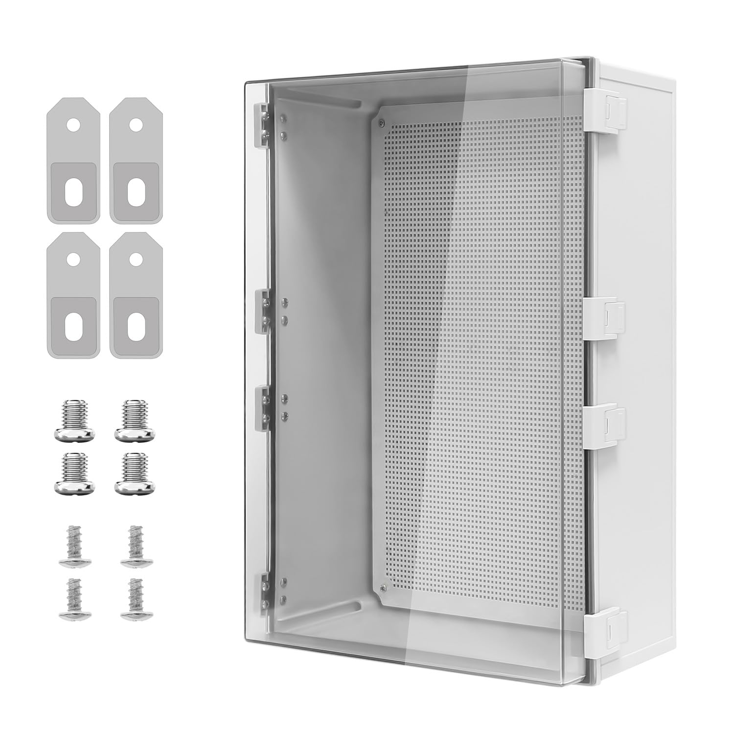 Electrical Box, IP65 Waterproof Dustproof ABS Plastic Enclosure, Outdoor and Indoor Project Box Hinged Clear Cover with Mounting Plate Wall Brackets,Outer Dimension 23.6"x 15.7" x 8.7", Grey