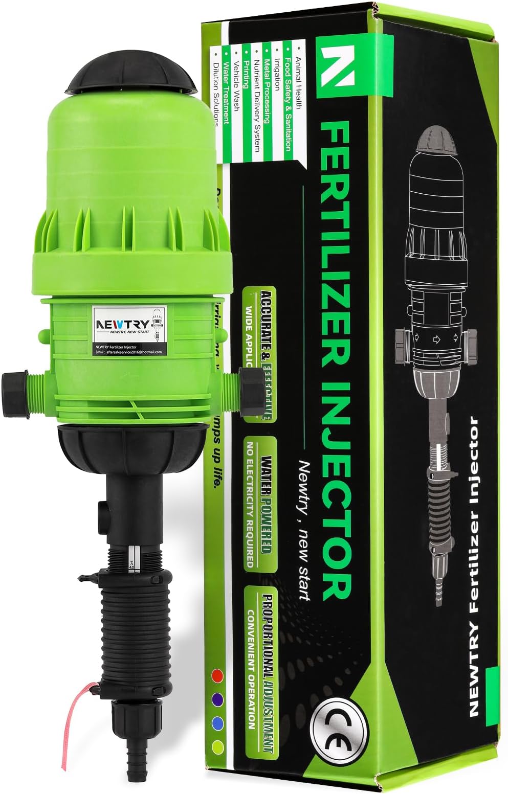 NEWTRY Fertilizer Injector 0.4%~4% Adjustable Water Powered Chemical Liquid Doser Dispenser 4.4~660.43 gallons/h Drip Irrigation Injector Dosing Pump for Industry Garden Hose Livestock