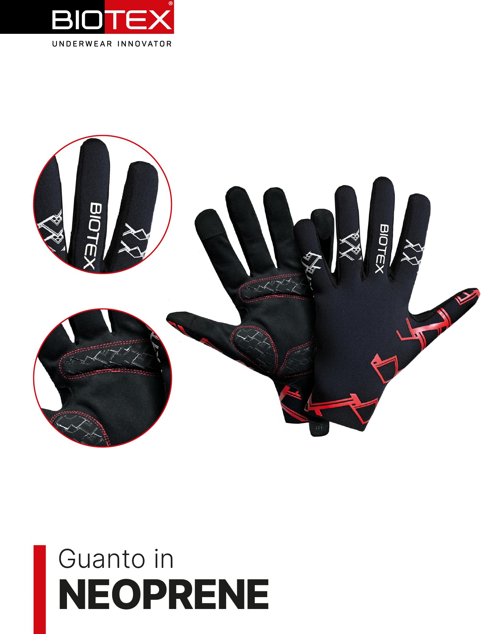 BIOTEX Guanti Neoprene per Bici a Dita Lunghe, con Tecnologia Touchscreen, Protezione dal Freddo, ideale per Ciclismo su Strada o MTB
