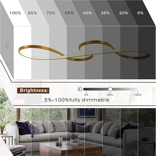 Miniatura 3 de Moderna lámpara colgante LED, lámpara dorada regulable con control remoto, forma de música de acrílico y aluminio, lámpara colgante ajustable para