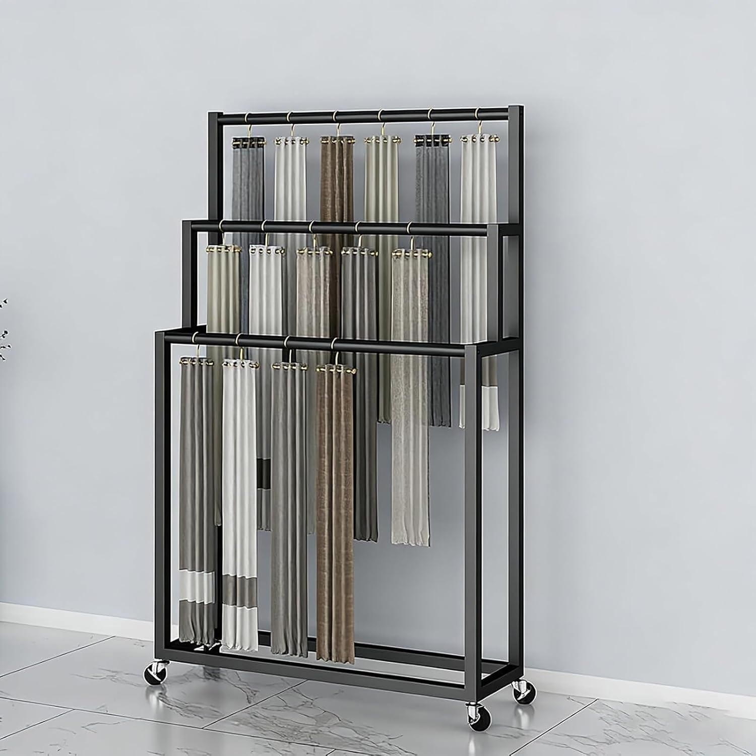 Portable Clothes Drying Rack, Tripod Laundry Drying Rack with Wheels, Metal Display Holder for Space Saving（Black,150 * 30 * 150CM）