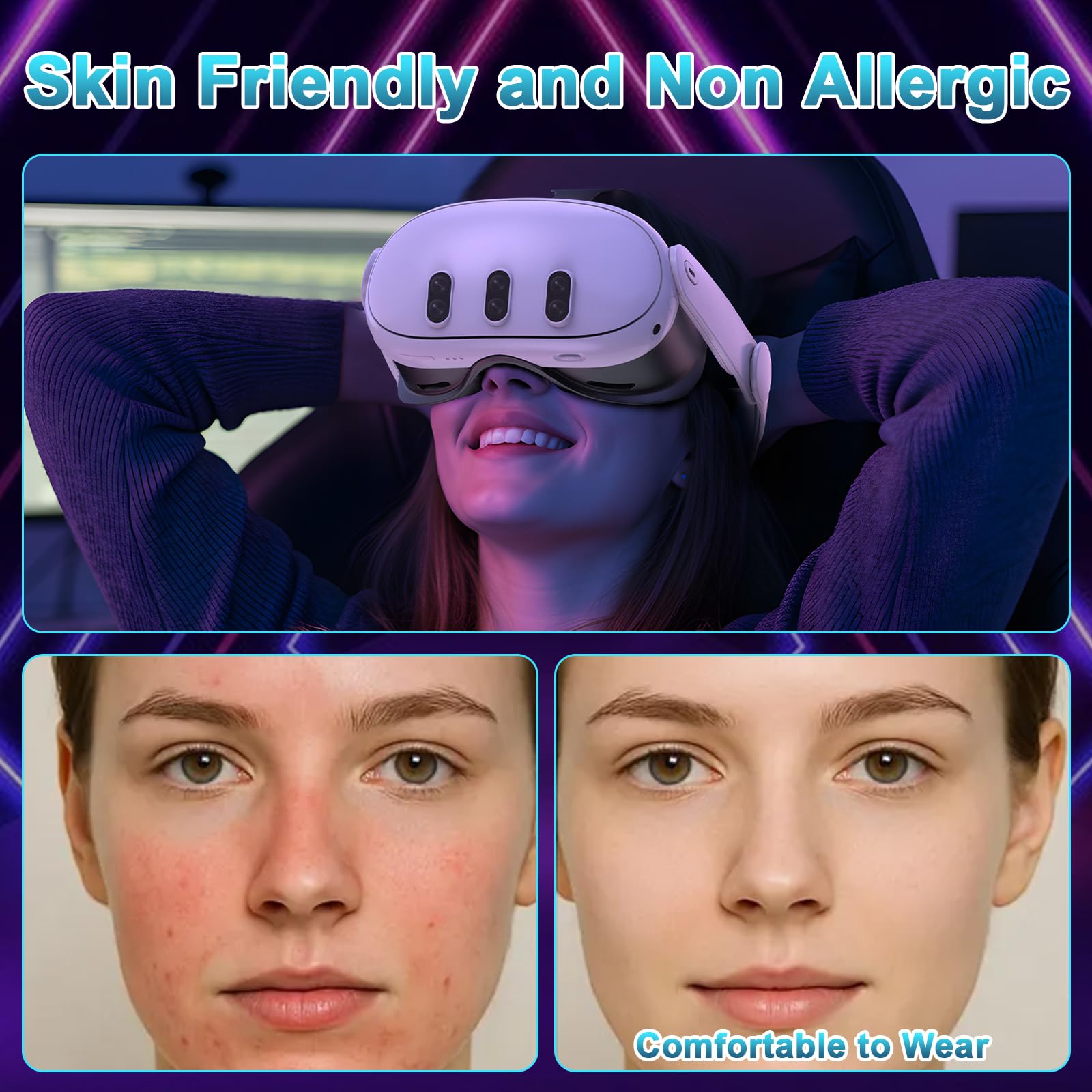 Almohadilla Facial de Realidad Virtual, Interfaz Facial Compatible con Accesorios Meta/Oculus Quest 3, Almohadilla Facial de PU Suave como Repuesto para Quest 3 (Quest3)