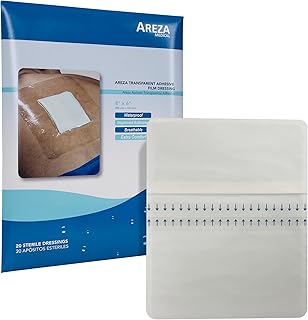 Areza Medical Transparent Adhesive Film Dressing - 8" x 6" - Showerproof Waterproof Bandage Protector - Clear Breathable Dressing for Wound Care, Tattoo Aftercare, Post-Surgical Protection - 20 PCS