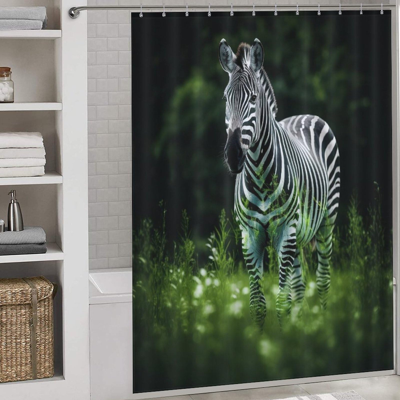 Rideau de douche zèbre imperméable en polyester lavable 168x183cm
