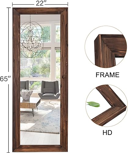 Miniatura 6 de Trvone - Espejo de cuerpo entero con marco de madera maciza espejo de piso con soporte espejo de pared vertical y horizontal para dormitorio sala de