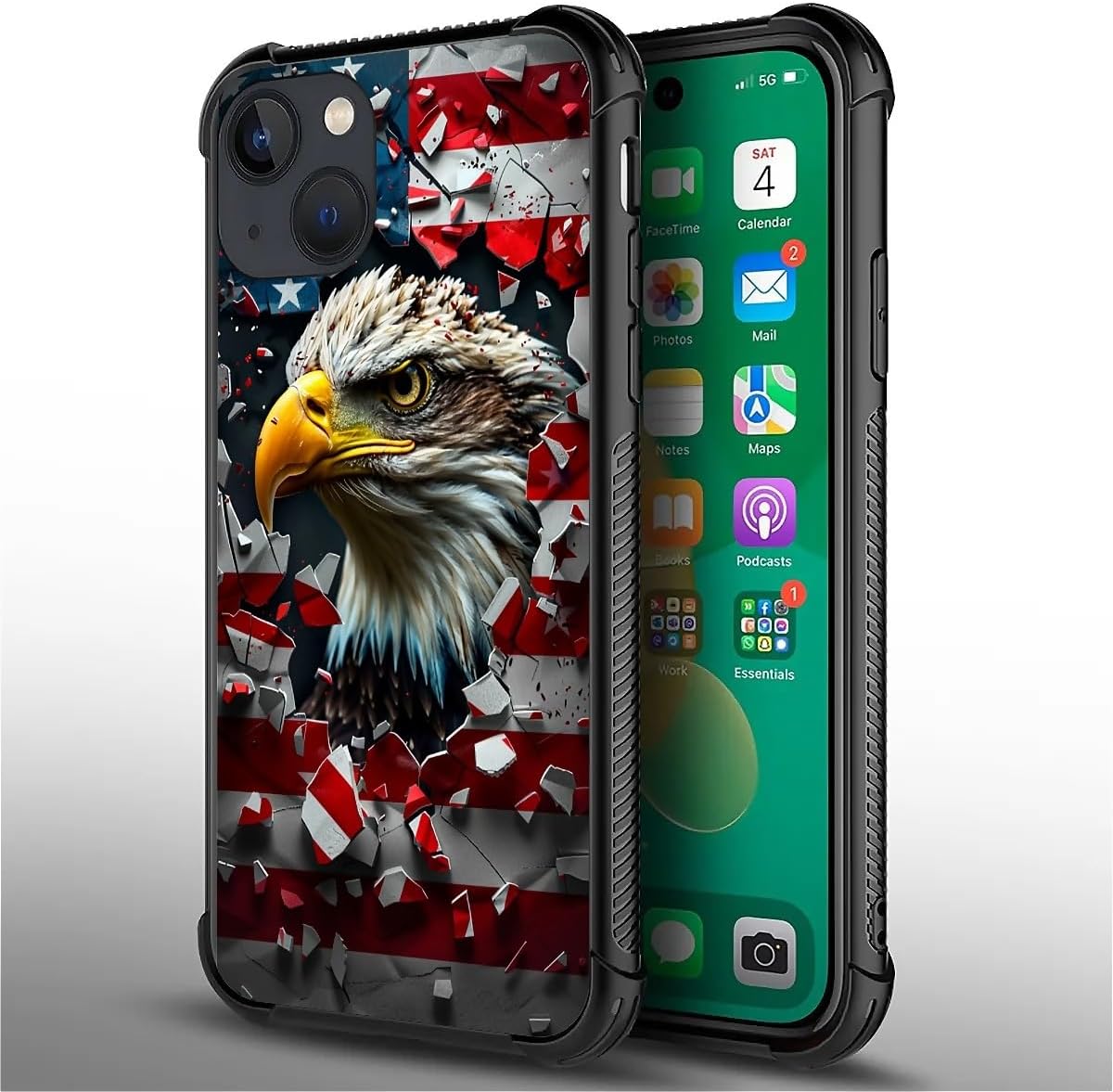 for iPhone 14 Case, Shockproof Protective for Man Women Non-Slip for iPhone 14 American Flag Bald Eagle Crazy Pattern image 2