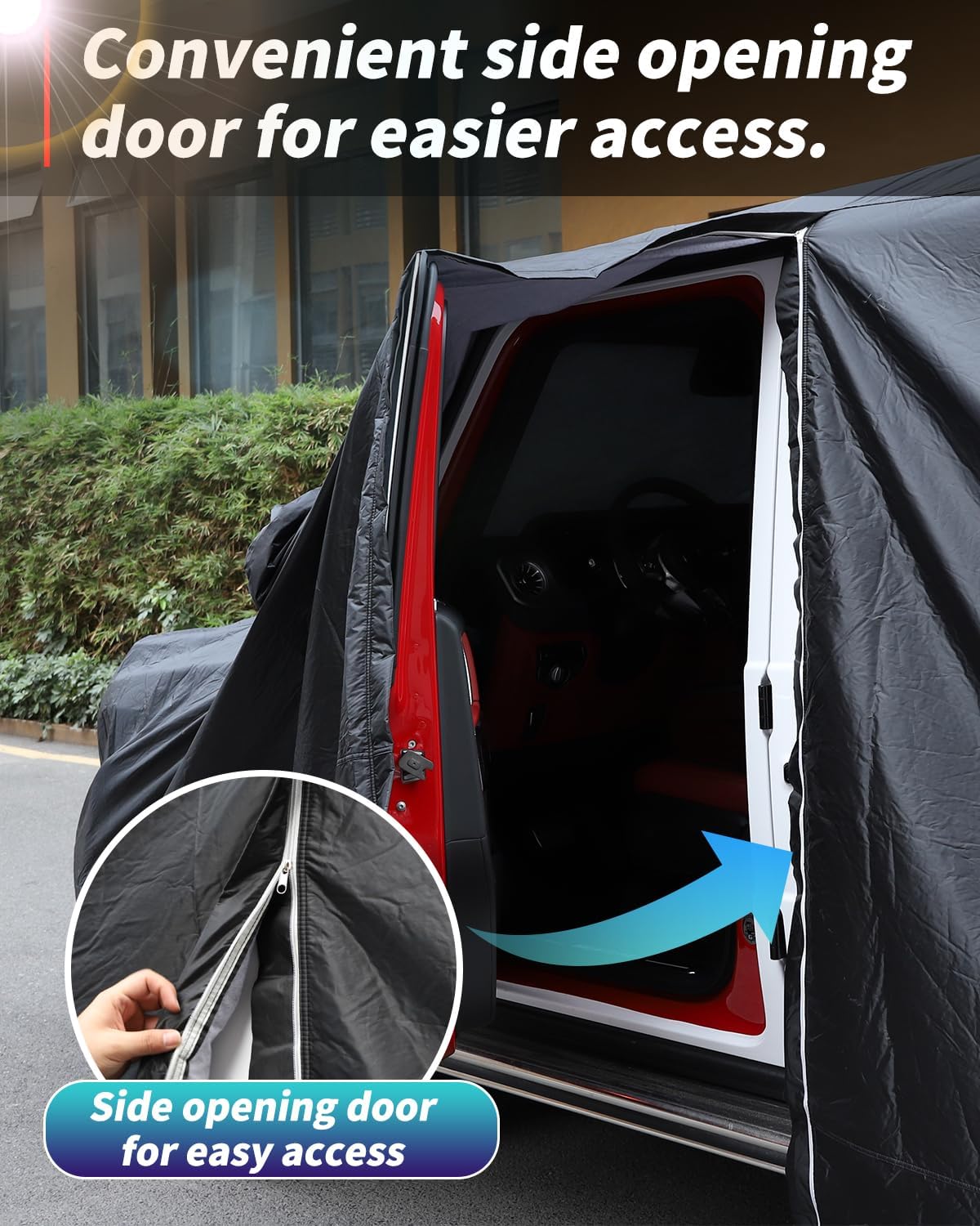 Waterproof Car Covers for 2004-2025 Mercedes Benz G-Class W463 W464 G500 G550 G63AMG G55 G350D, 6 Layers All Weather Car Cover with Zipper Door & Windproof Bands for Snow Rain Dust Hail Protection