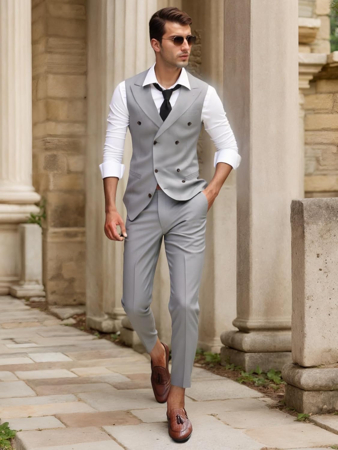 Men's 2 Piece Suit Vest Pants Set Double Breasted Waistcoat for Business Wedding Prom Homecoming - Image 7