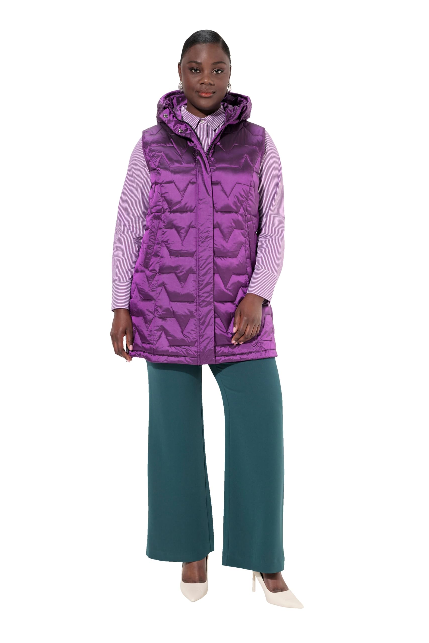 Ulla Popken Damen große Größen Übergrößen Plus Size Steppweste, Rundhals, Daunenoptik, ärmellos, recycelt 834520