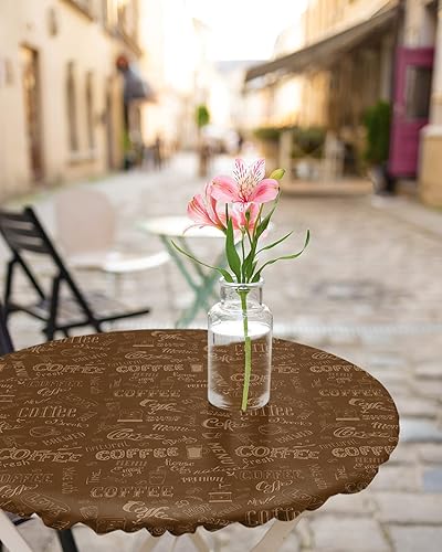 Miniatura 4 de Mantel redondo ajustable con borde elástico, café, té con leche y grano de cacao, impermeable, lavable, para cocina, comedor, fiesta, para mesas de