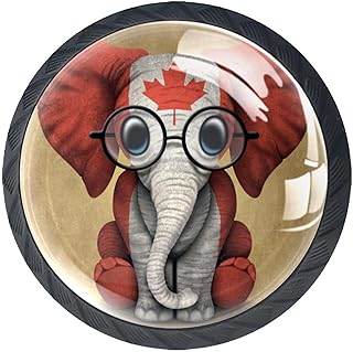 Gałki do szuflad mały słoń z okularami i kanadyjską flagą szuflad uchwyt kryształ szkło okrągłe 4 szt. DIY komoda szafa regał gałka do szafki