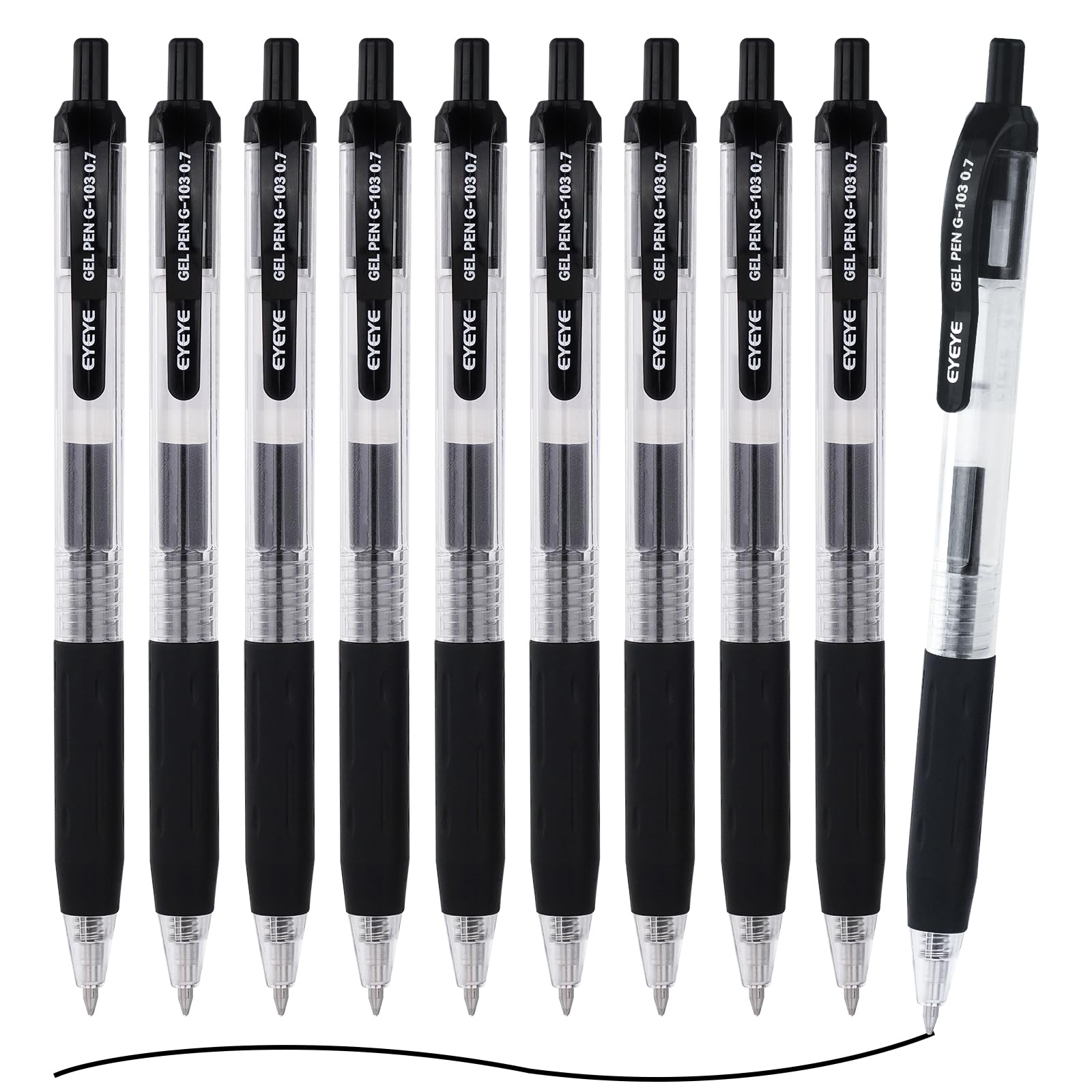 EYEYE G-103 10 Pack Retractable Gel Pens 0.5mm, Black Ink Pen Extra Fine Point Quick Dry, 0.5 mm Ballpoint Pen Fine Point Smooth Writing Pens for Office & Back to School Supplies โ image 1
