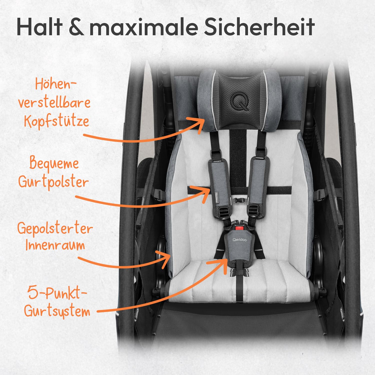 Qeridoo Skaja 1 Cayenne Red Fahrradanhänger 1 Kind Premium-Federung 3-in-1-Funktion Kinderfahrradanhänger Jogger Kinderwagen Leicht Sicher Kompakt