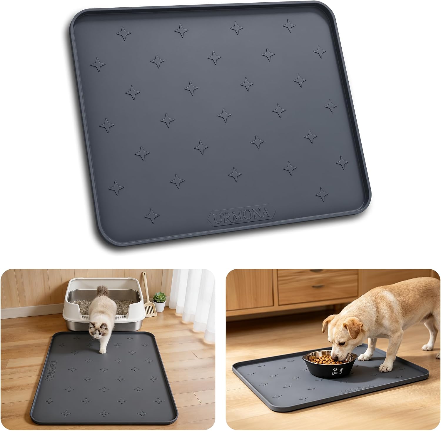 URMONA Cat Litter Mat & Dog Food Mat, 25 x 20 in Waterproof Silicone Tray