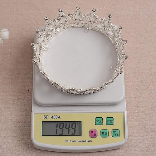 Miniatura 7 de S SNUOY Corona de plata para mujer, coronas redondas de cristal, coronas de reina en forma de diamante, para concursos de graduación, boda, fiesta,
