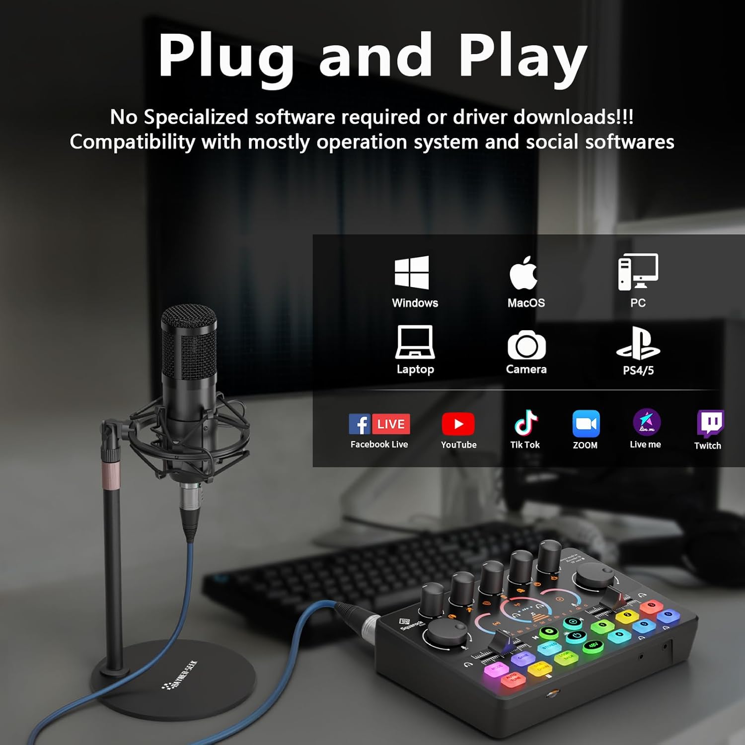 Podcast Equipment Bundle for 2, Audio Interface with 8GB Memory Card and XLR Condenser Microphones,Stereo,Denoise, RGB,Built-in Recorder, 48V Phantom for Streaming,Podcast Recording,Gaming(RS2i2) - Image 8