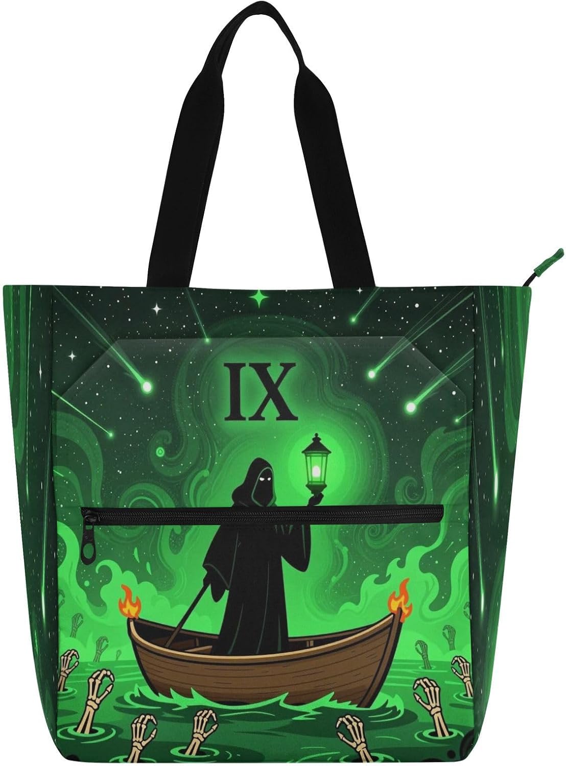decorative Books Totes Book Bagfor Kids Women Men Tarot Gothic Horror Halloween Water-resistant Reusable Book Bag with Zipper for School Shopping Travel