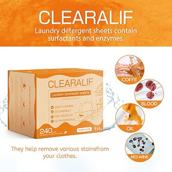CLEARALIF Laundry Detergent Sheets Up to 240 Loads, AMBER DUSK - Great For Travel,Apartments, Dorms,Laundry Detergent Strips Eco Friendly & Hypoallergenic