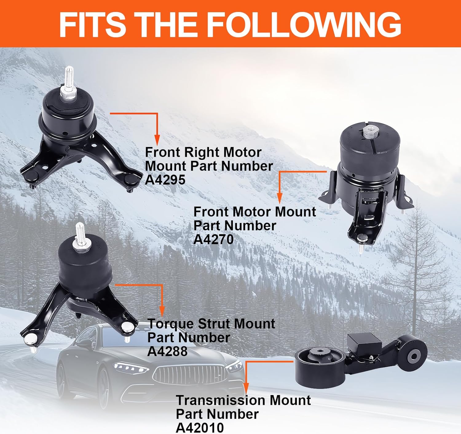 Engine Motor Mount Set & Trans Mount Compatible with Toyota Sienna 2011-2013 L4 2.7L, 4PCS, Replacement for A4270 A4295 A42010 A4288